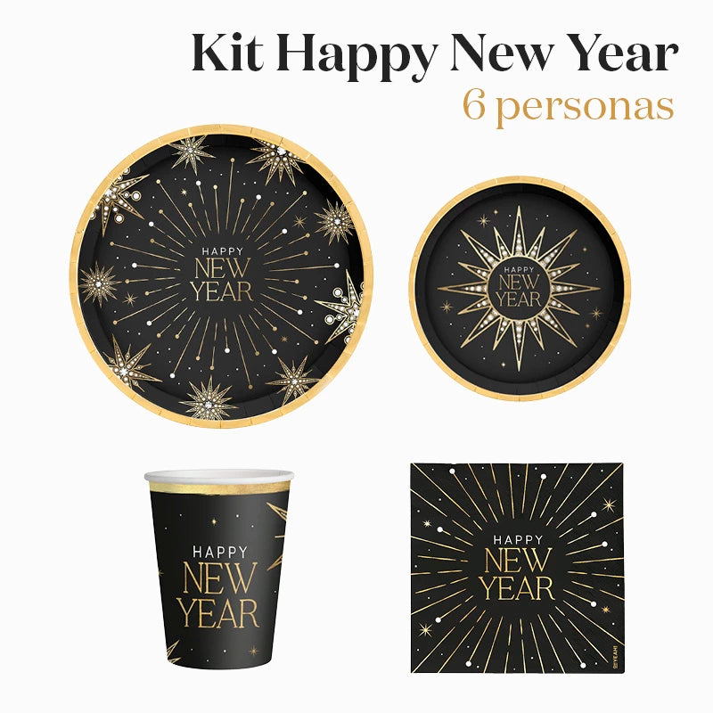 Kit Mesa Basic Nochevieja 6 Personas Happy New Year 48 piezas
