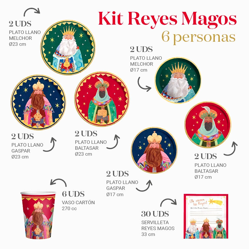 Kit Mesa Basic Noche de Reyes Magos 6 Personas 48 piezas