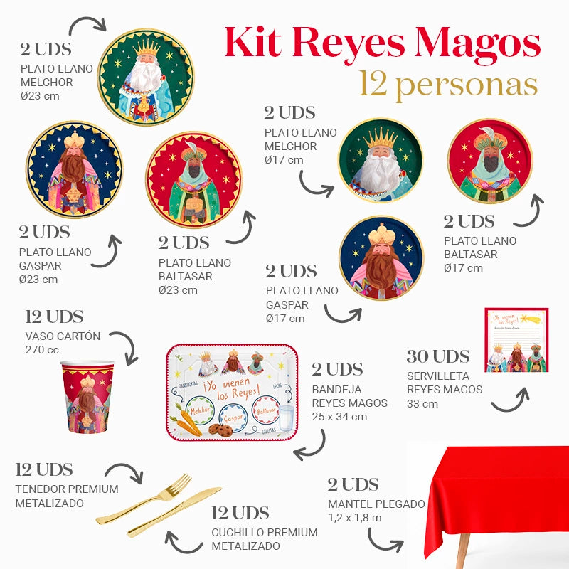 Kit Mesa Premium Noche de Reyes Magos 12 Personas 94 piezas