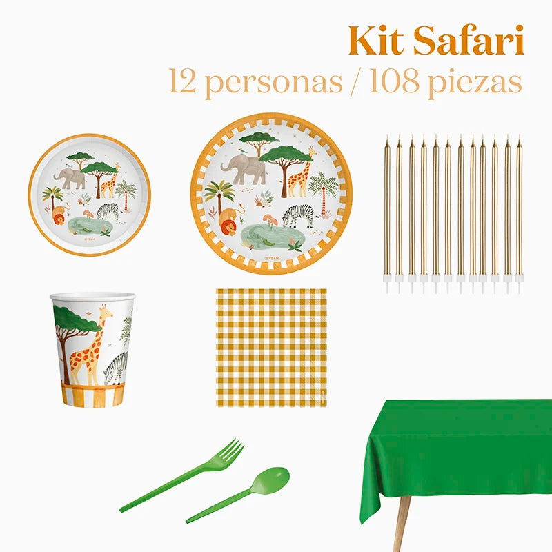 Kit Mesa Premium 12 Personas Mi Primer Safari 108 piezas