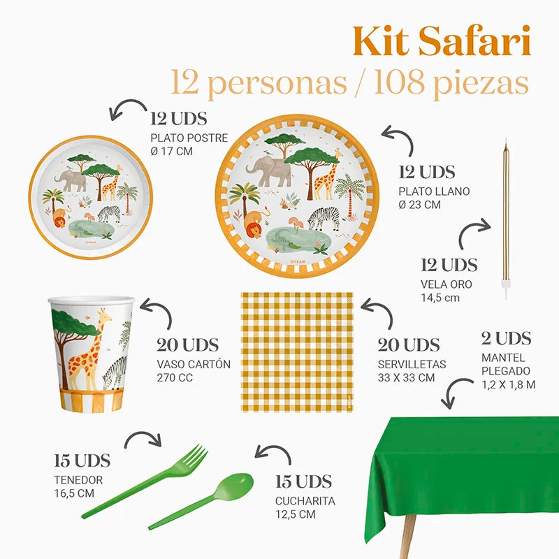 Kit Mesa Premium 12 Personas Mi Primer Safari 108 piezas