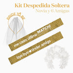 Kit Banda Despedida Soltera Novia y 6 Amigas Oro