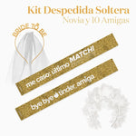 Kit Banda Despedida Soltera Novia y 10 Amigas Oro