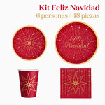 Kit table de Noël de base pour 6 personnes Joyeux Noël 48 pièces
