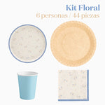 Kit Mesa Basic 6 Personas Floral Azul 44 piezas