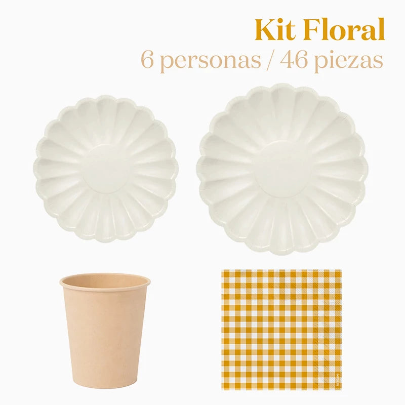 Kit Mesa Basic 6 Personas Floral Ocre 46 piezas