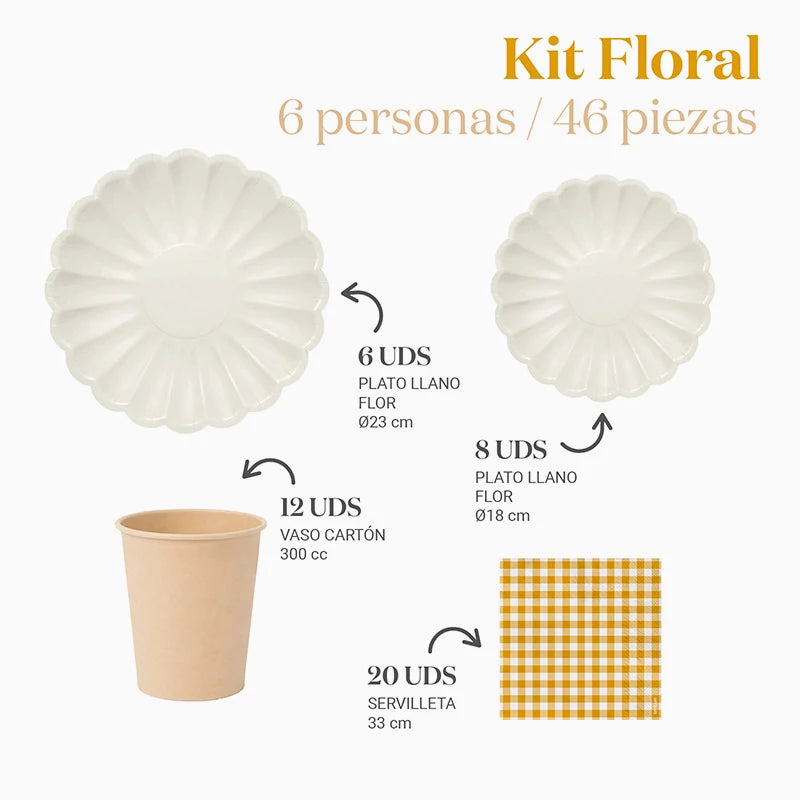 Kit Mesa Basic 6 Personas Floral Ocre 46 piezas