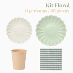 Kit Mesa Basic 6 Personas Floral Verde Menta 46 piezas