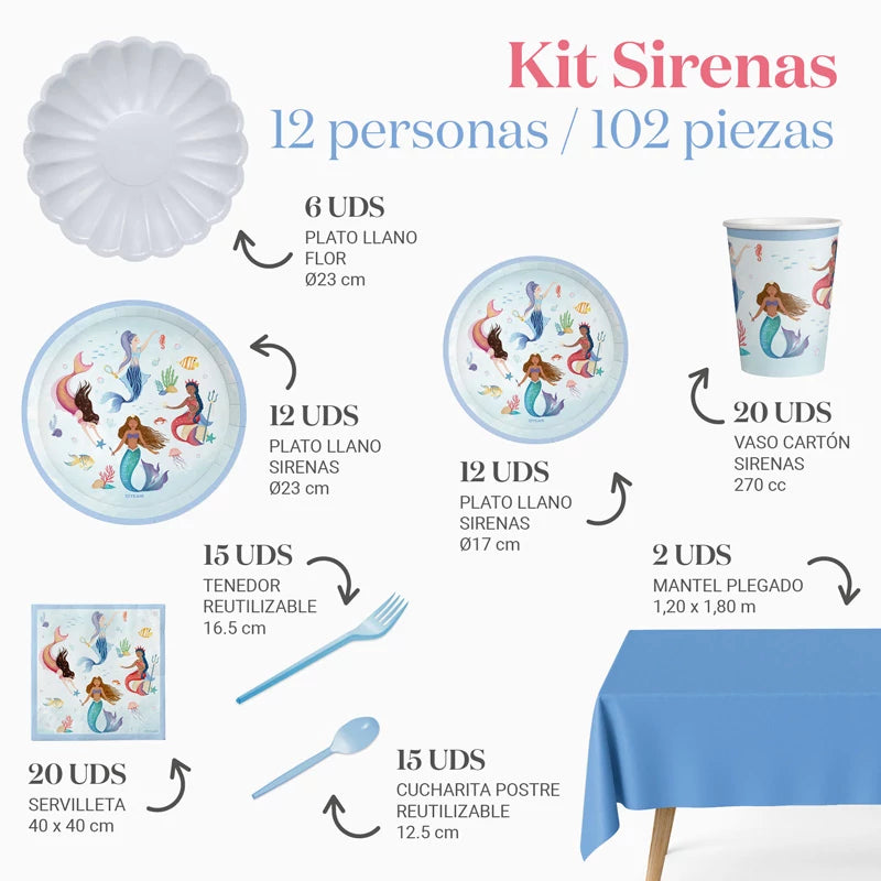 Premium Table Kit 12 People Mermaids pieces
