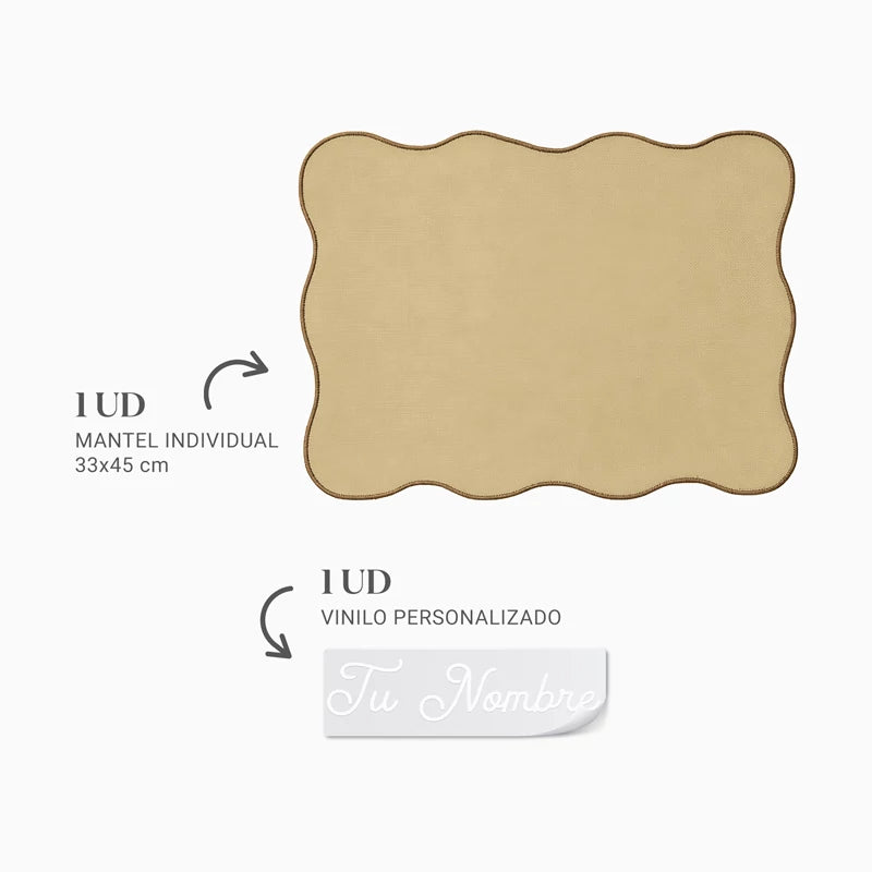Mantel Individual Ondulado Tela 33 x 45 cm Marrón Personalizado Nombre
