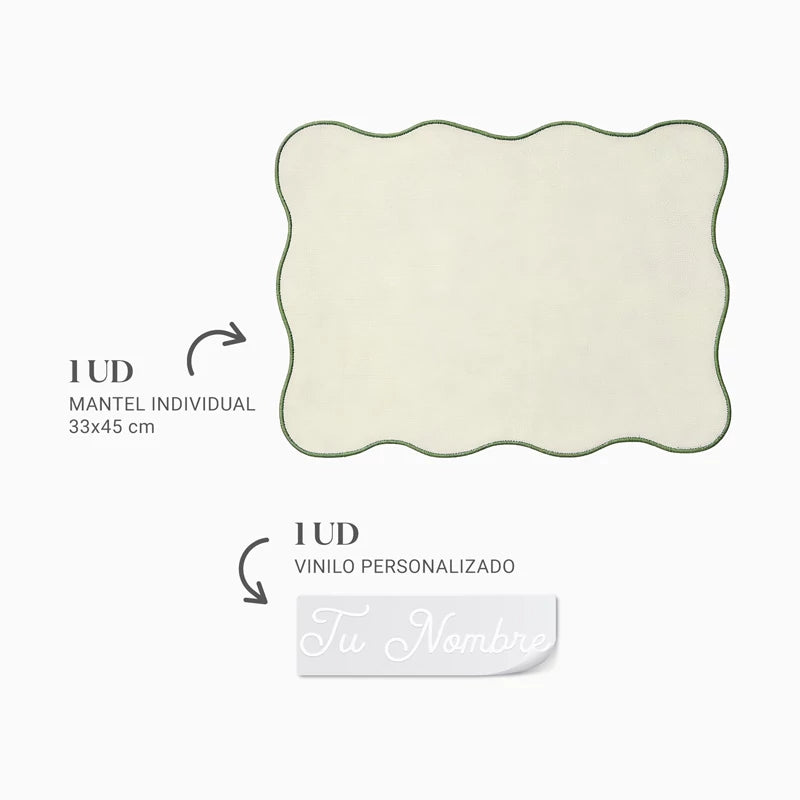 Mantel Individual Ondulado Tela 33 x 45 cm Beige Personalizado Nombre