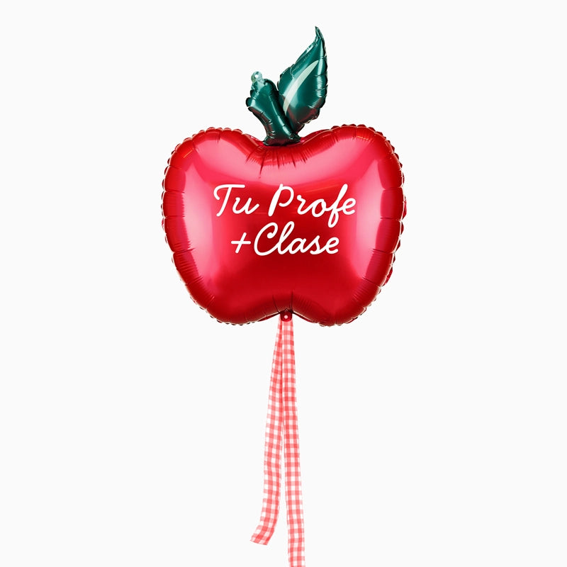 Balão de folha de maçã vermelha com nome de tecido de vichy personalizado e curso de vinil branco