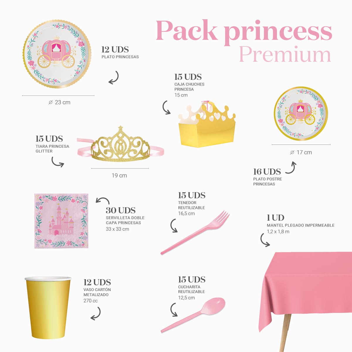 Kit de mesa premium 12 pessoas da princesa