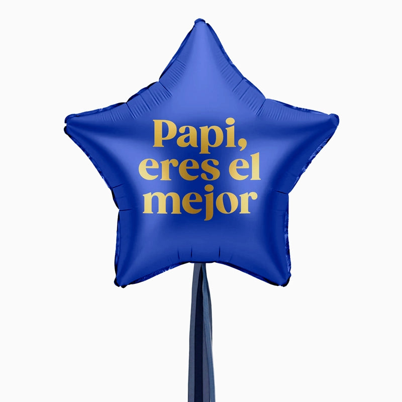 Globo Estrella Azul Marino XL con Telas Personalizadas 'Papi, eres el mejor' Personalizado
