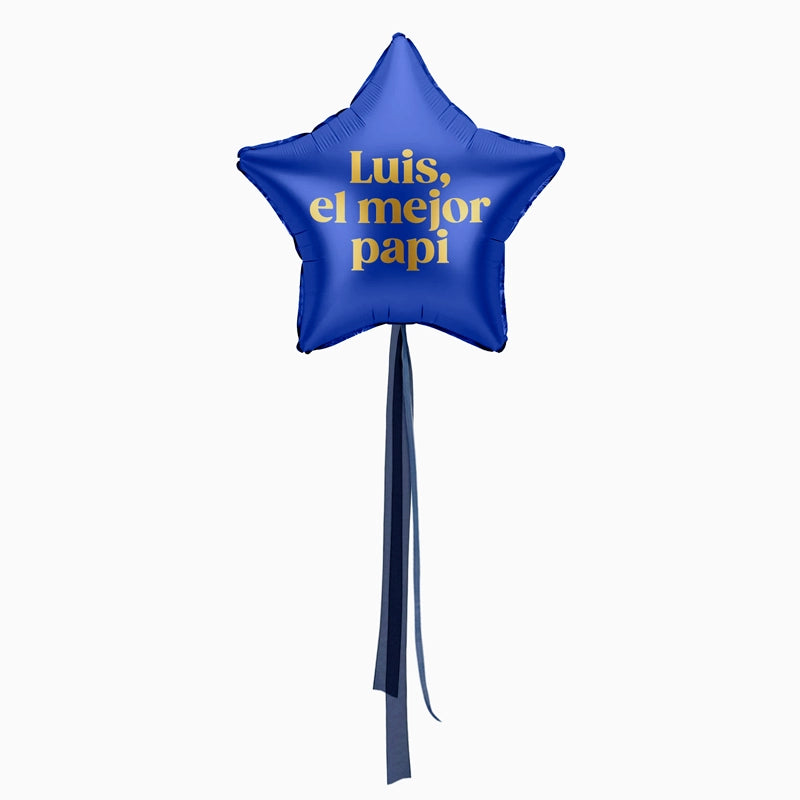 Globo Estrella Azul Marino XL con Telas 'Nombre, el mejor papi' Personalizado