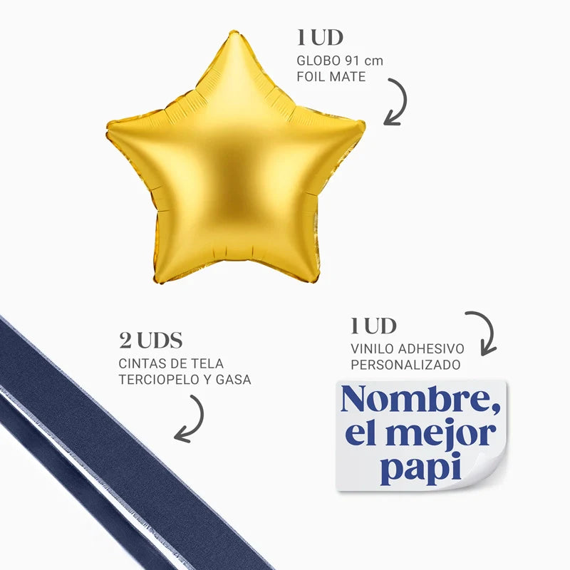 Inspiracion con XL Gold Star Balloon with Personalized 'Name, the best daddy' Fabrics
