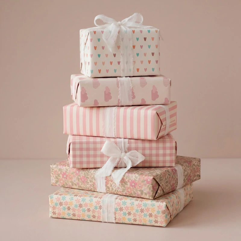 Inspiracion con Papel de Regalo 70 cm x 2 m Rayas Rosa Pastel y Blanco