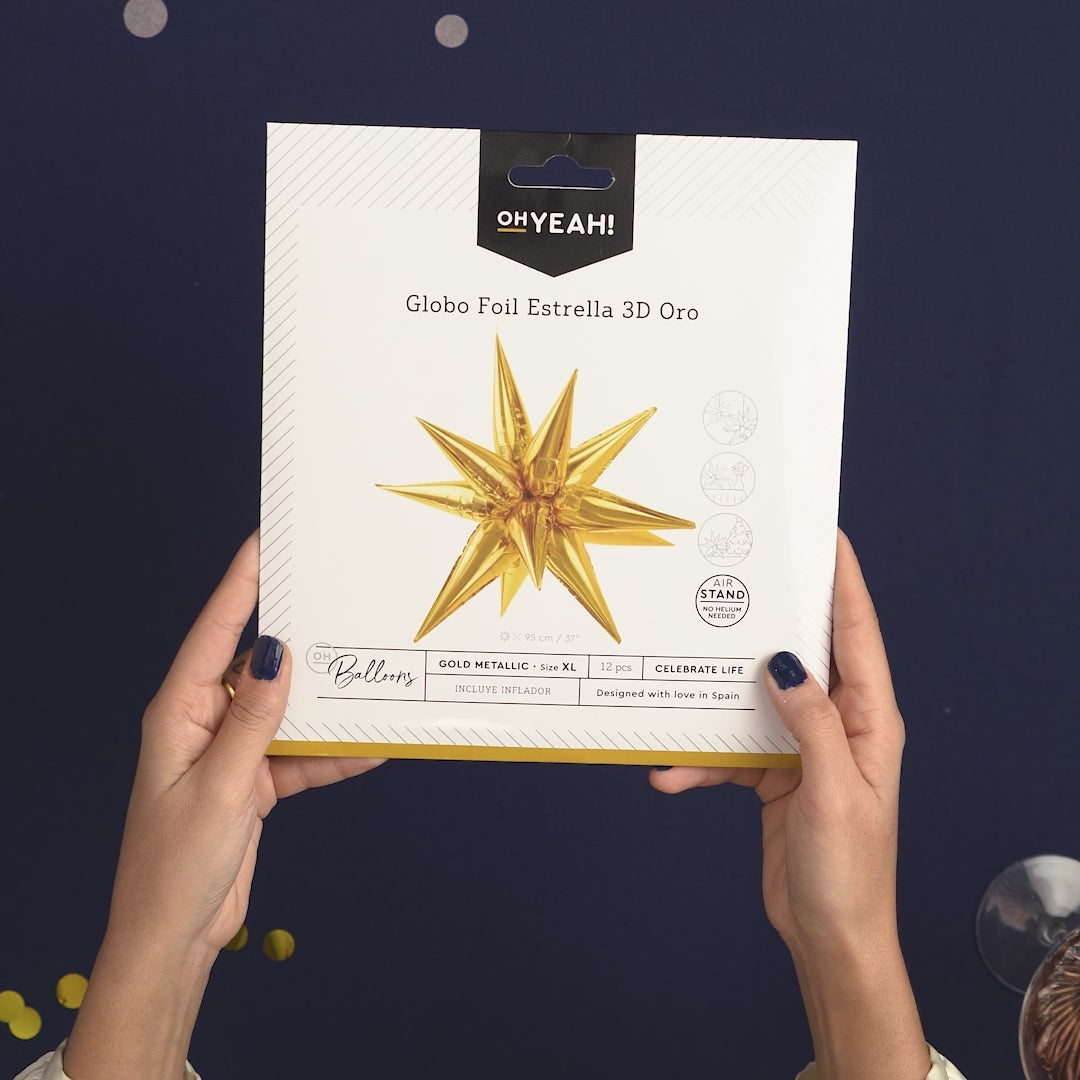 Inspiracion con Balão Star Foil 3D 95 cm Natal Dourado (SEM HELIO)