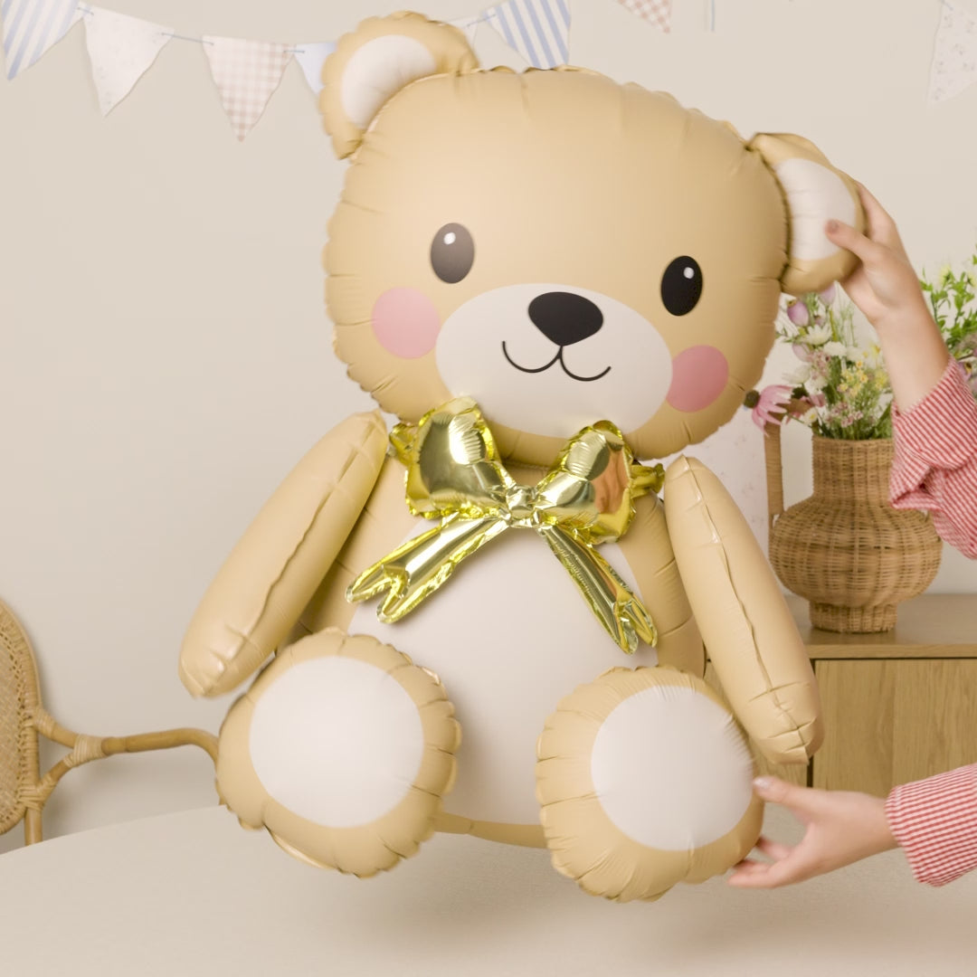 Inspiracion con Globo Foil Corazón Rosa Pastel + Globo Foil Oso Crema Nombre Personalizado Vinilo Blanco