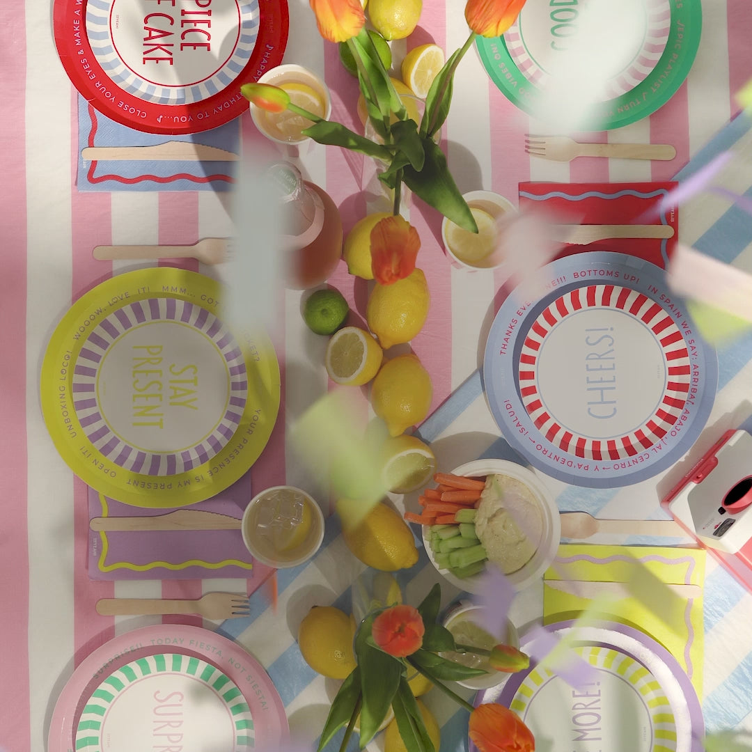 Inspiracion con Vaso Cartón 270 cc Happy Vibes Rayas Colores Surtidos