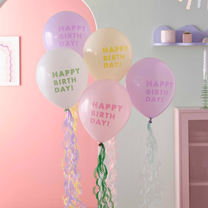 Defina balões companheiro compa "feliz aniversário!" Cores pastel