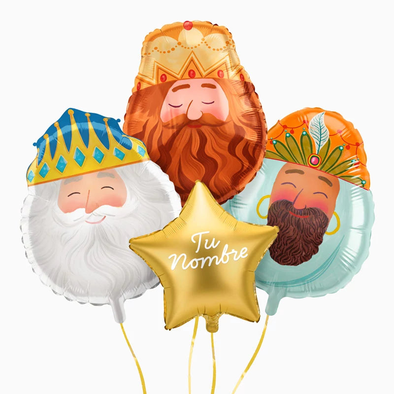 Globo Foil Noche de Reyes Magos con Estrella Oro Personalizado Vinilo Blanco