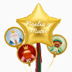 Globos Foil Petit Reyes Magos y Estrella Oro XL con Telas Personalizado Vinilo Blanco
