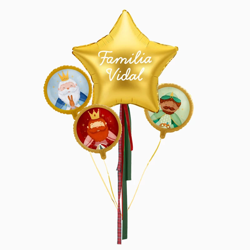 Globos Foil Petit Reyes Magos y Estrella Oro XL con Telas Personalizado Vinilo Blanco