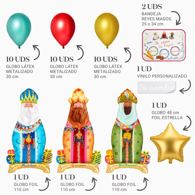 Base avec échec reyes mages avec plateau et ballons personnalisés vinyle blanc