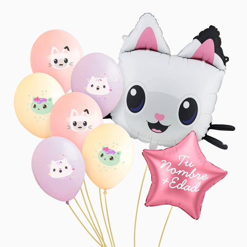 Set Globos Pandy Personalizado Nombre Vinilo Blanco