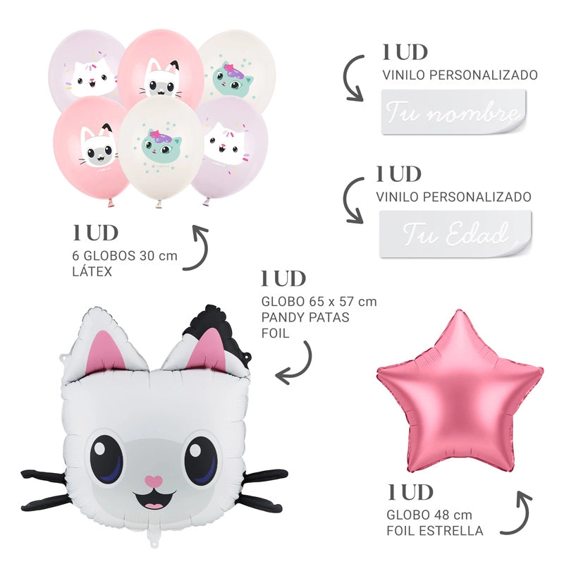 Set Globos Pandy Personalizado Nombre Vinilo Blanco