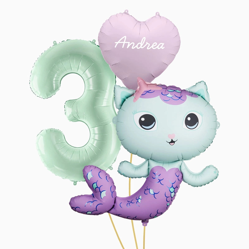 Set Globos Foil Siregata Personalizado Nombre Vinilo Blanco