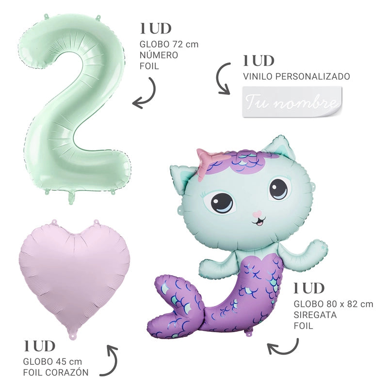 Set Globos Foil Siregata Personalizado Nombre Vinilo Blanco