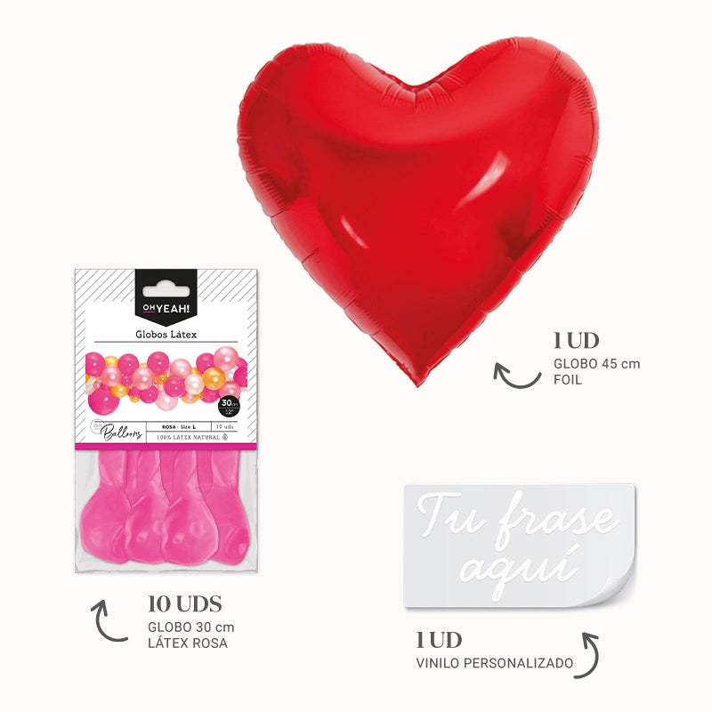 Set Globos Corazón Rojo Frase Personalizado San Valentín Vinilo