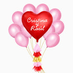 Set Balloos Red Heart Tassel Personalized Valentine
