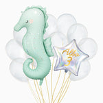Set Globos Caballito de Mar Personalizado Nombre y Edad Vinilo Oro