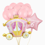 Set Globos Foil Carroza Personalizado Nombre y Edad Vinilo Blanco