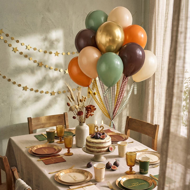 Set Globos Látex con Cintas Vichy Cumple Cálido