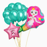 Set Globos Sirena Personalizado Nombre y Edad Vinilo Blanco