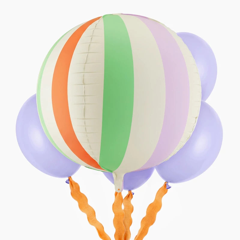 Set Globo Foil con Globos Látex Lila Claro y Cinta Ondulada Naranja