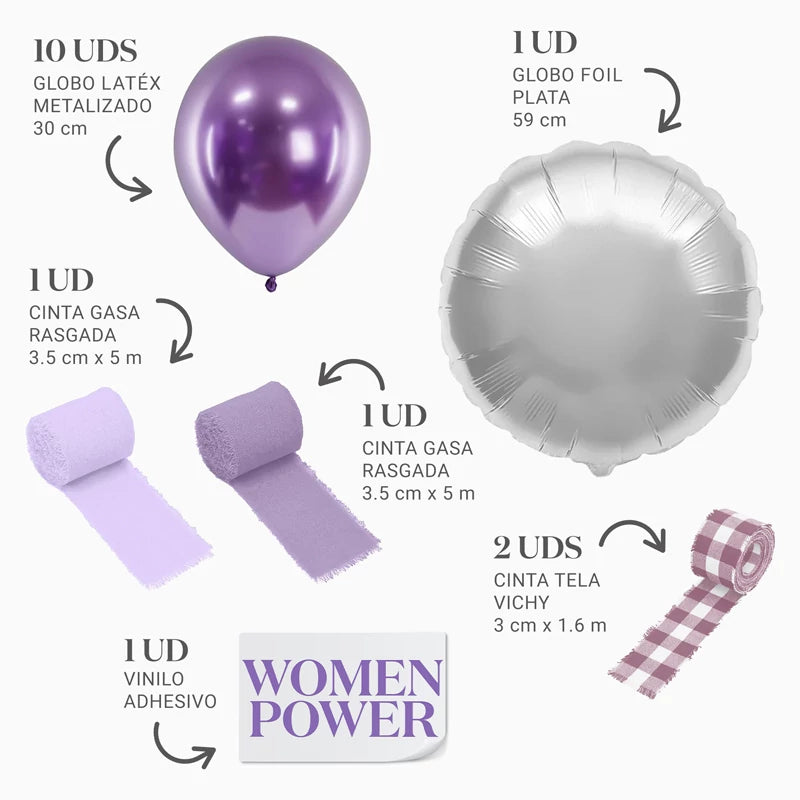 Set Globos Women Power con Cintas Vinilo Lila