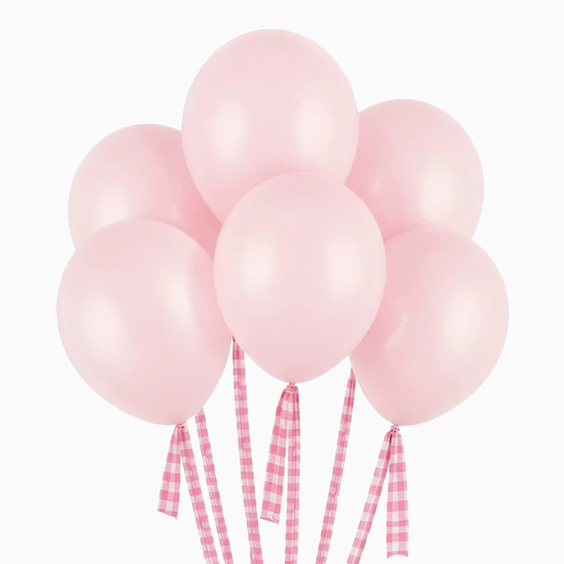 Set Globos Látex Ø 30 cm Rosa Claro Pastel con Cintas Vichy