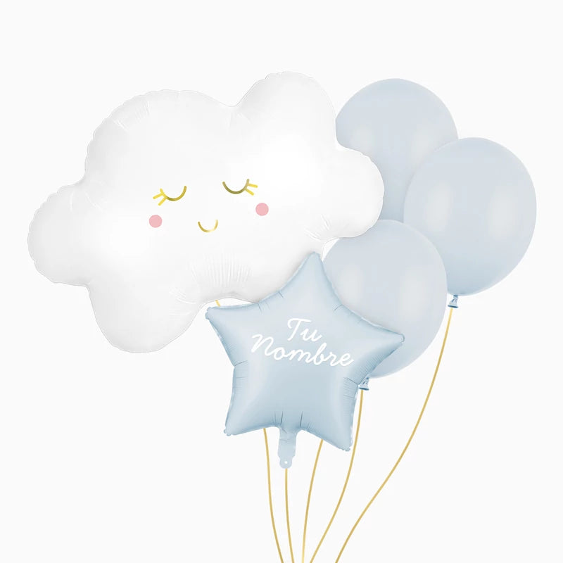 Ensemble de ballons Blue Cloud Nom personnalisé Vinyle blanc
