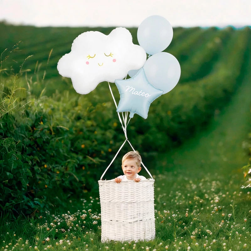 Ensemble de ballons Blue Cloud Nom personnalisé Vinyle blanc