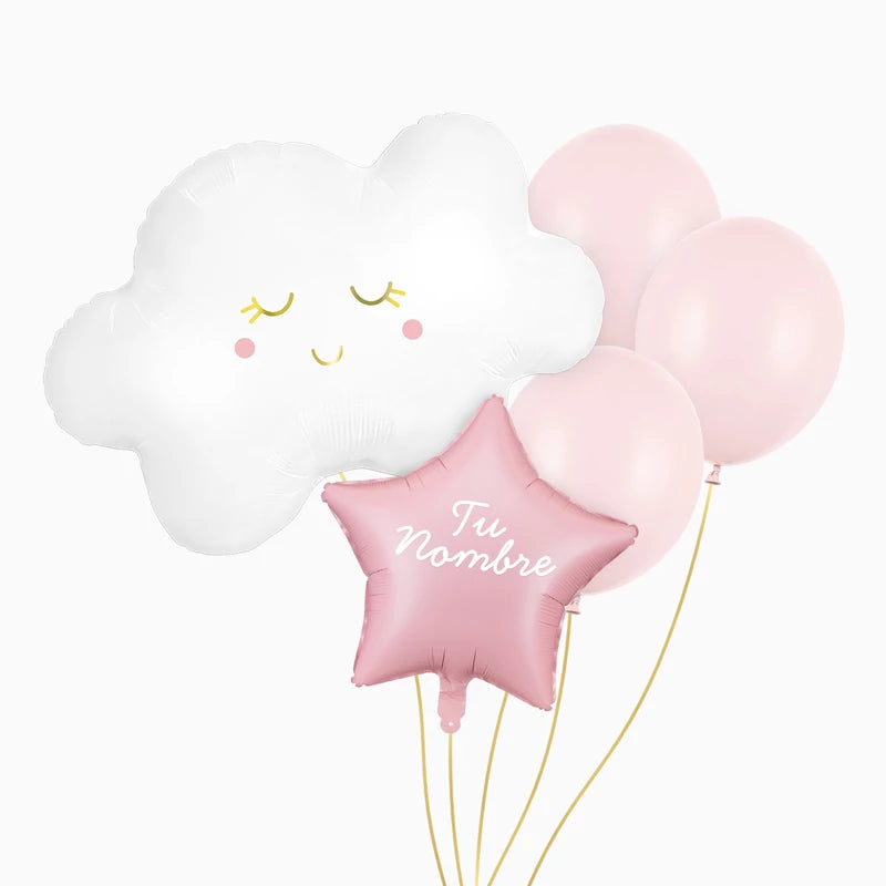 Pink Cloud Balloons Set Personalized Name White Vinyl