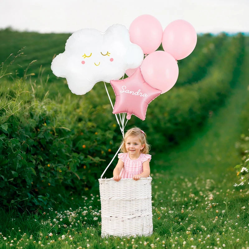 Pink Cloud Balloons Set Personalized Name White Vinyl