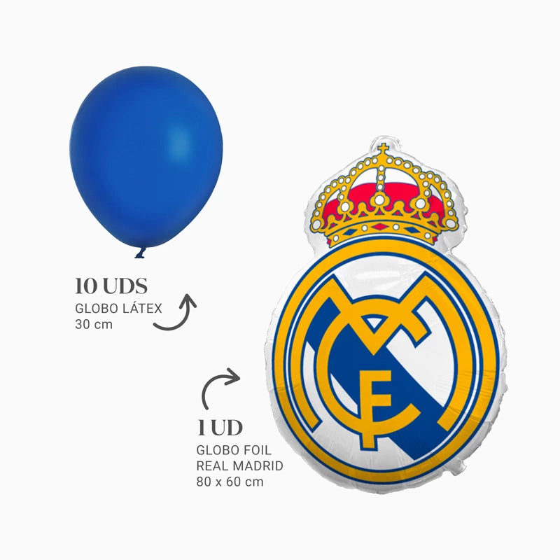 Set Globos Látex Azul Marino con Globo Foil Real Madrid