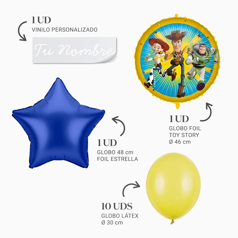 Set Globos Toy Story Personalizado Nombre Vinilo Blanco