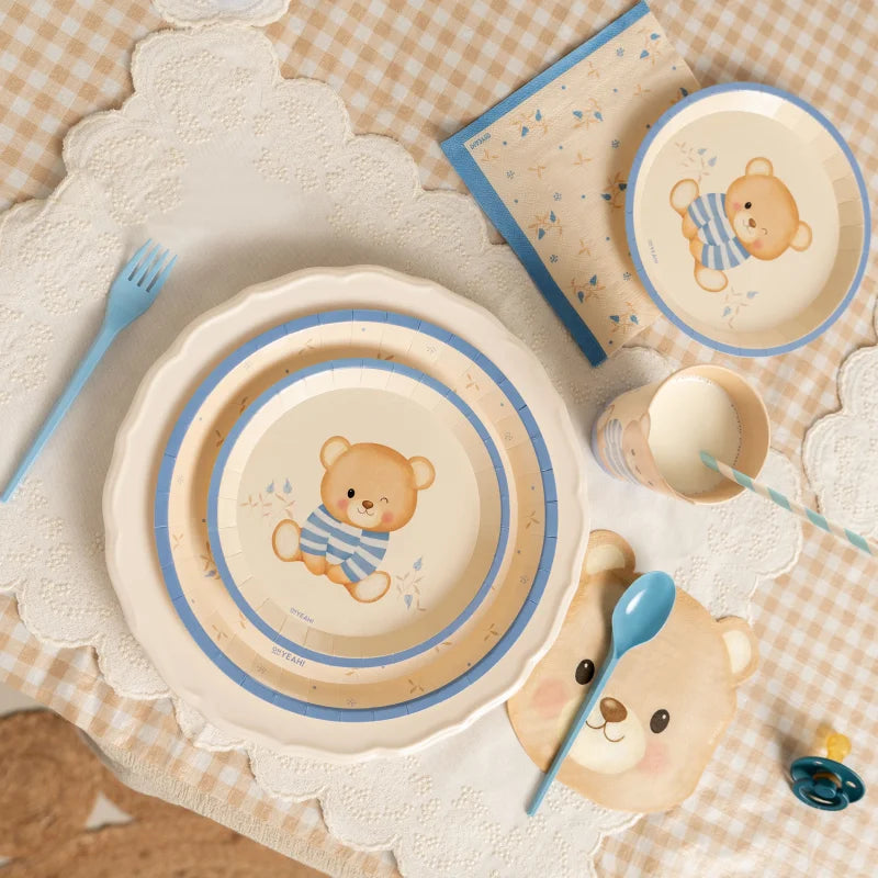 Inspiracion con Plato Cartón Llano Postre Ø 17 cm Baby Osito Azul