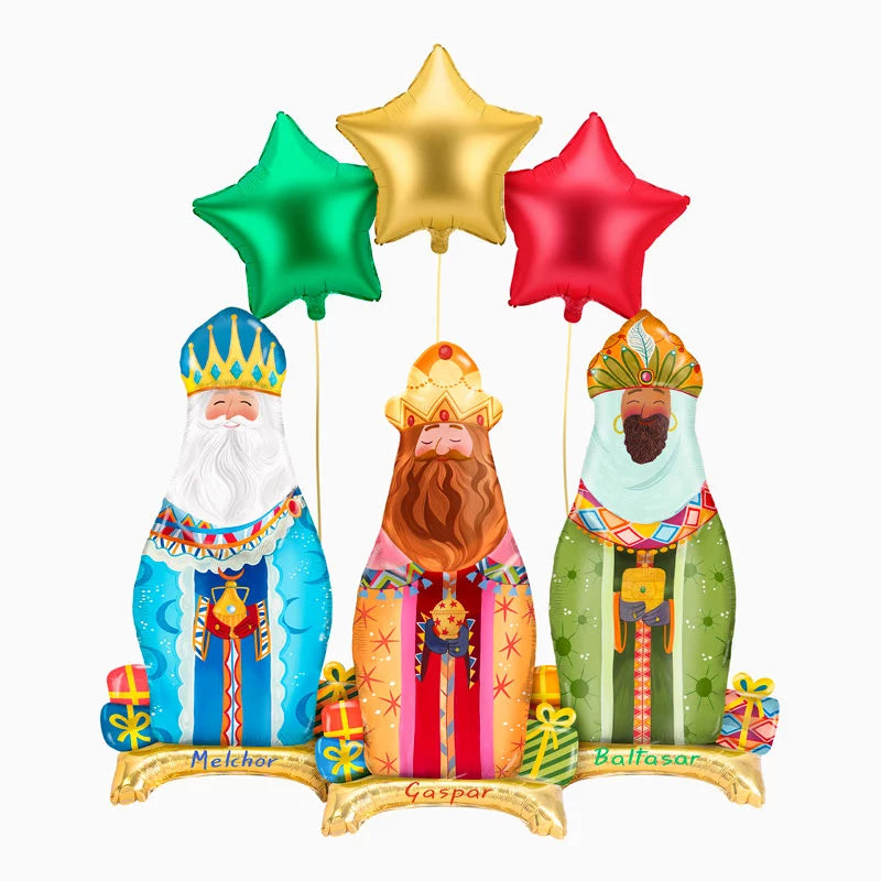 Set Globos con Base Foil Noche de Reyes Magos y Estrellas